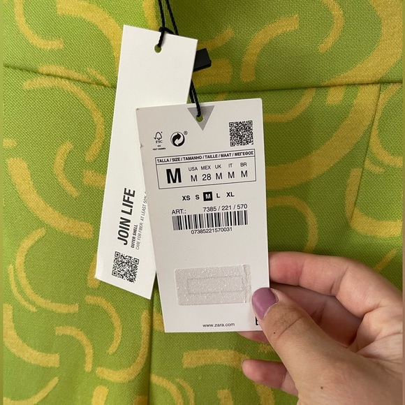 Zara| Neon Green Marbled 70’s Style Wide Leg Pull On Pants, Flare w Slit•••NWT - Picture 11 of 16